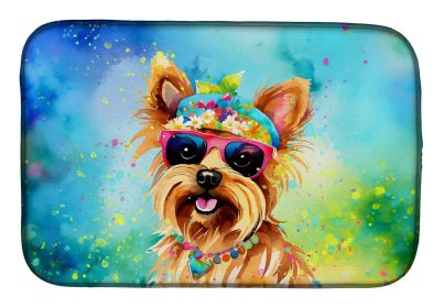 Yorkshire Terrier Hippie Dawg Dish Drying Mat Absorbent Dish Drying Mat Pad for Kitchen Counter Dish Drainer Mat for Countertop, 14 x 21", Multic