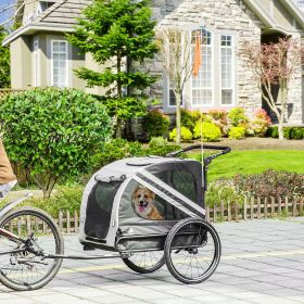 2-in-1 Pet Bike Trailer for Small Dogs, Road-Visibility Dog Stroller Bicycle Carrier, Weather-Strong Bike Wagon Trailer Sidecar Attachment, Gray