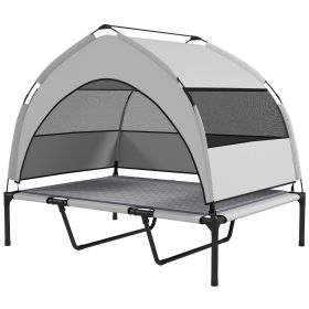 Elevated Dog Bed with Removable Canopy, Portable Outside Raised Pet Cot with Cooling Pad, Storage Bag, 42" x 30" x 37"